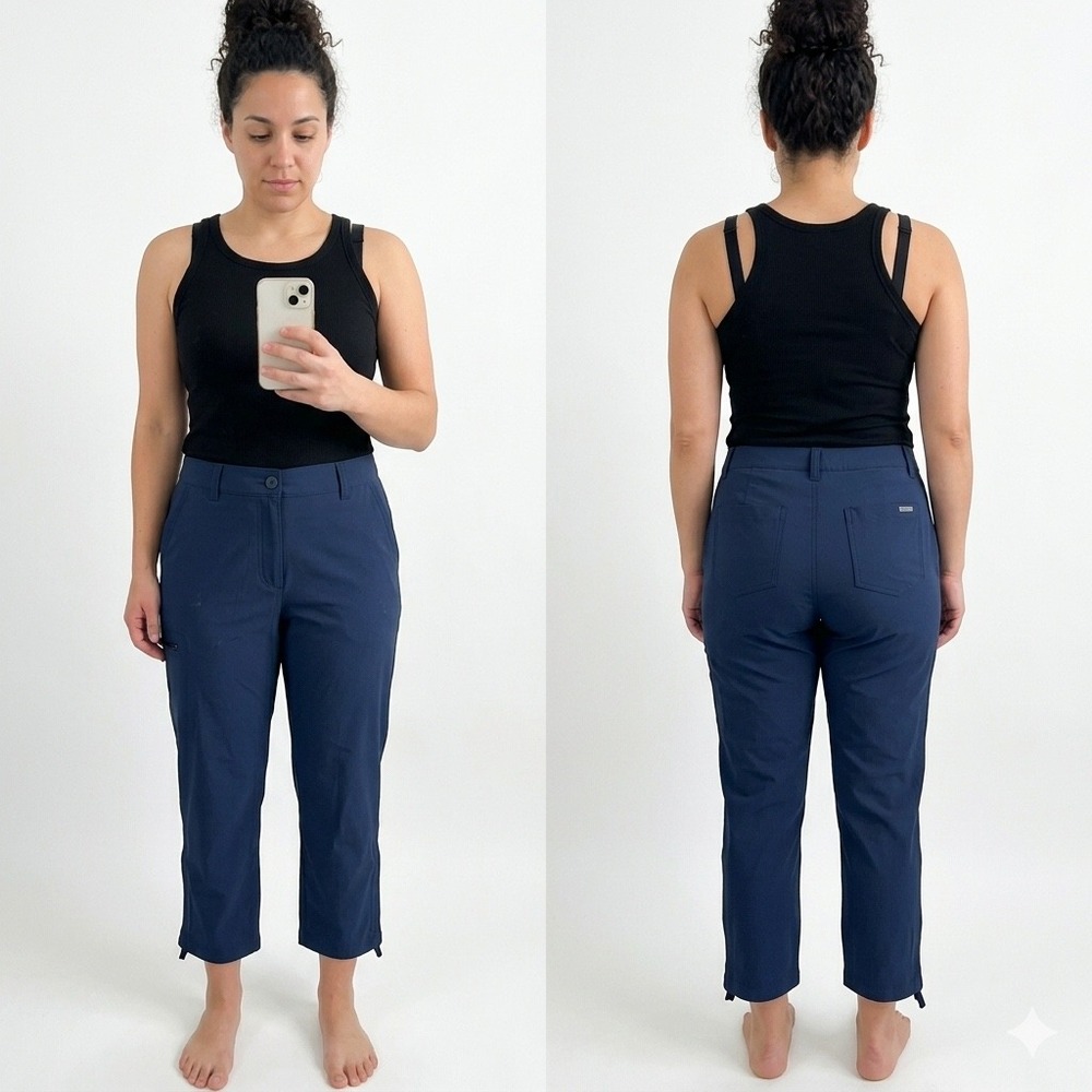 Eddie Bauer Stretch Ripstop Crop Pant Womens 12 Navy Blue Ankle Cargo Pockets